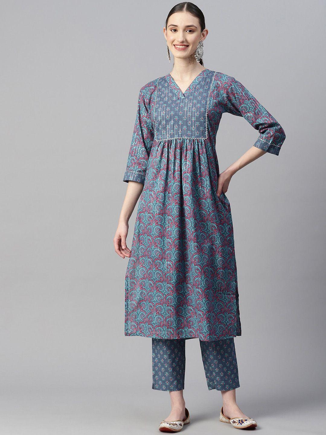 indibelle ethnic motifs printed gotta patti pure cotton kurta