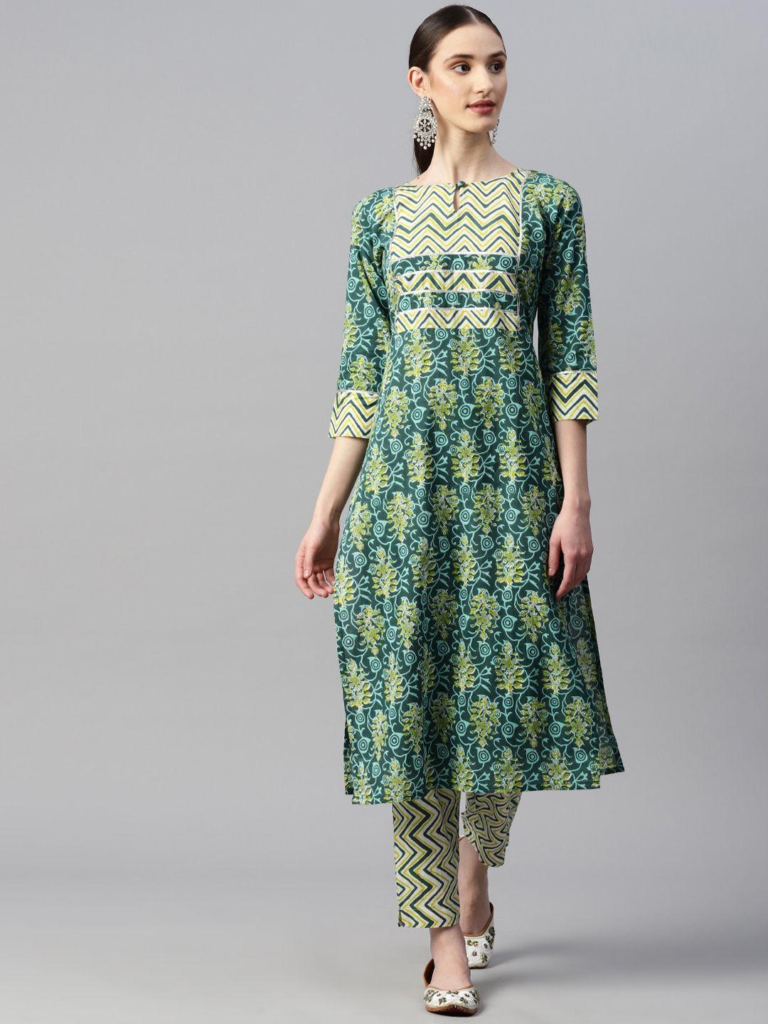 indibelle ethnic motifs printed keyhole neck anarkali kurta