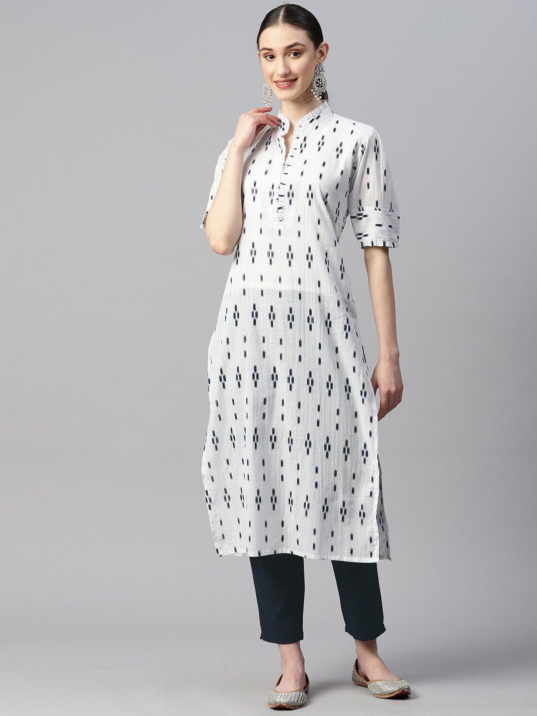 indibelle ethnic motifs printed mandarin collar pure cotton kurta