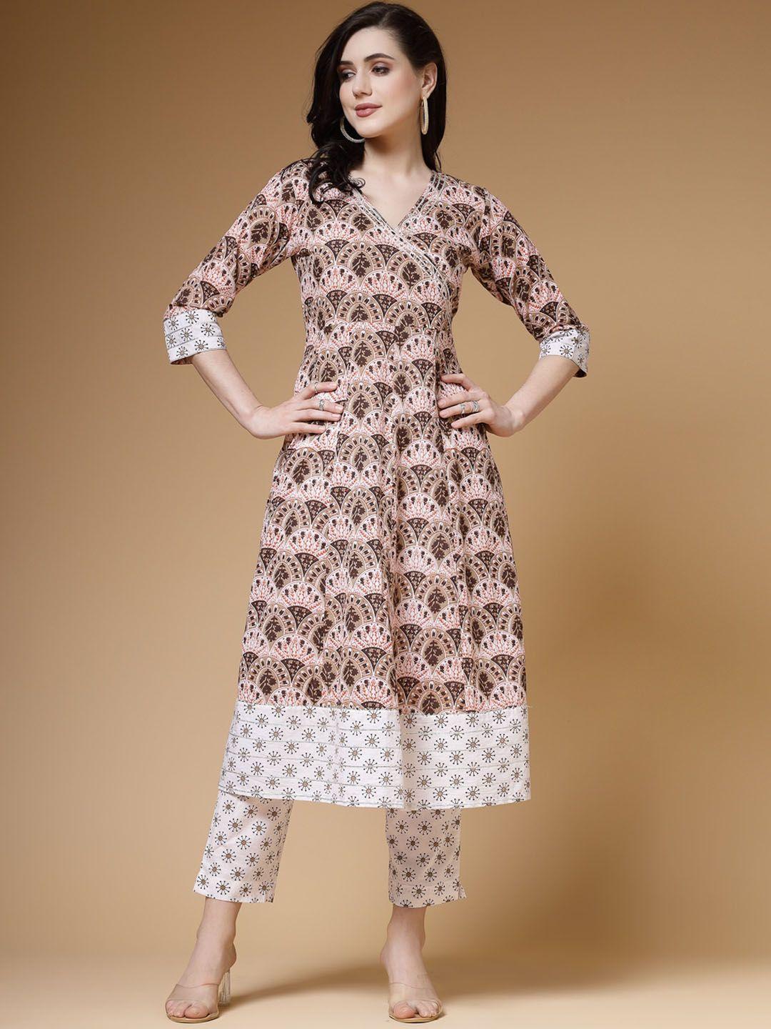 indibelle ethnic motifs printed v-neck angrakha anarkali kurta