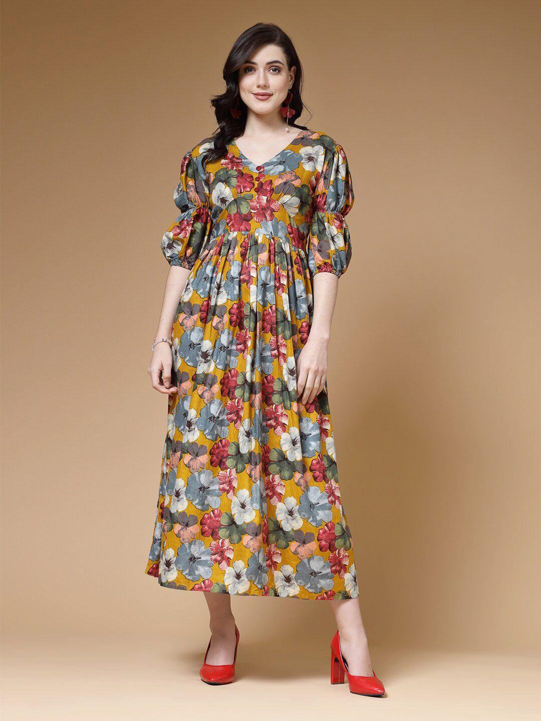 indibelle floral printed puff sleeve empire maxi dress