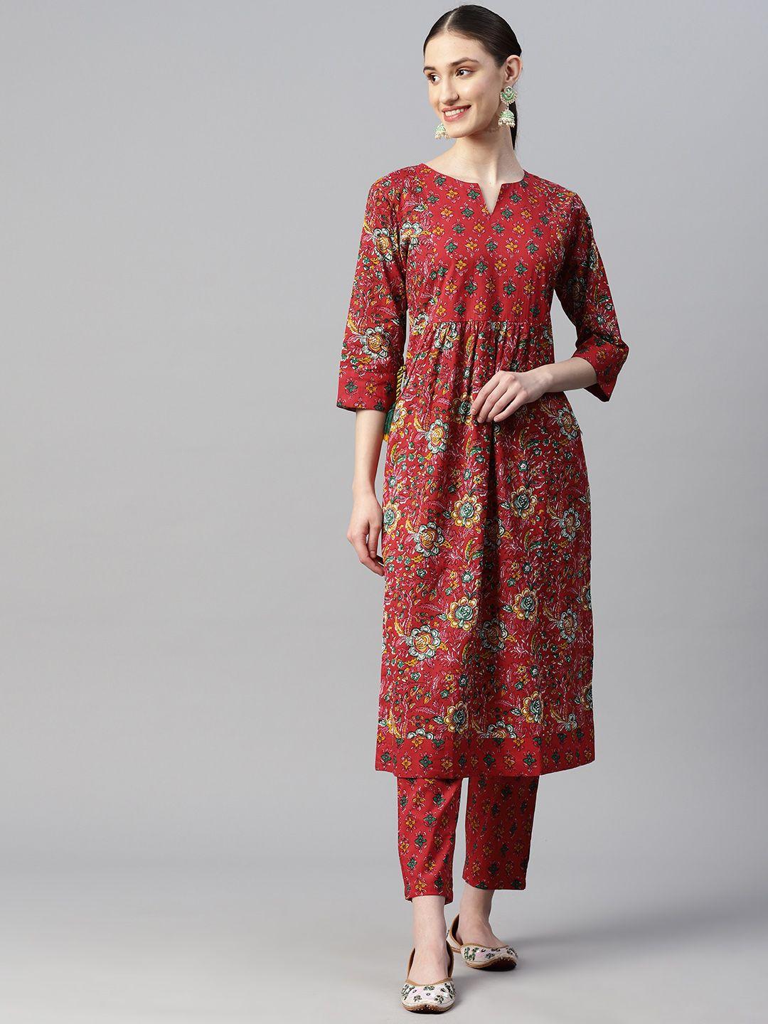 indibelle floral printed pure cotton kurta with trousers