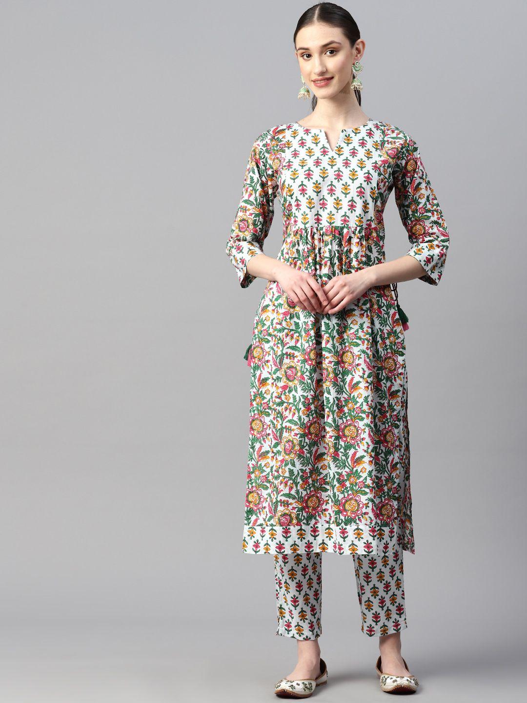 indibelle floral printed pure cotton kurta with trousers