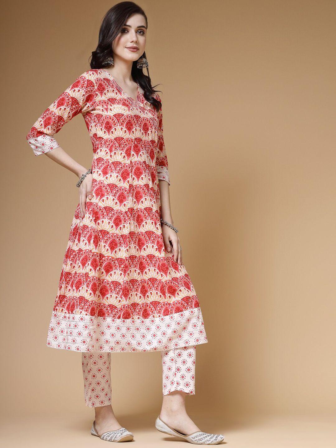 indibelle floral printed regular pure cotton a-line kurta with trousers