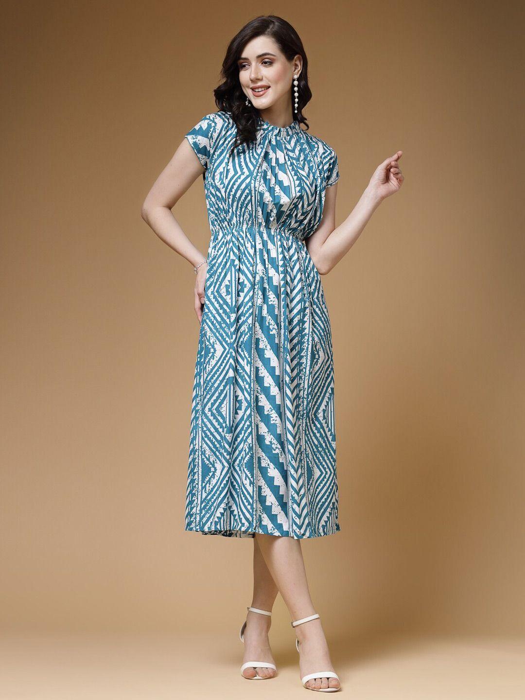 indibelle geometric printed a-line midi dress