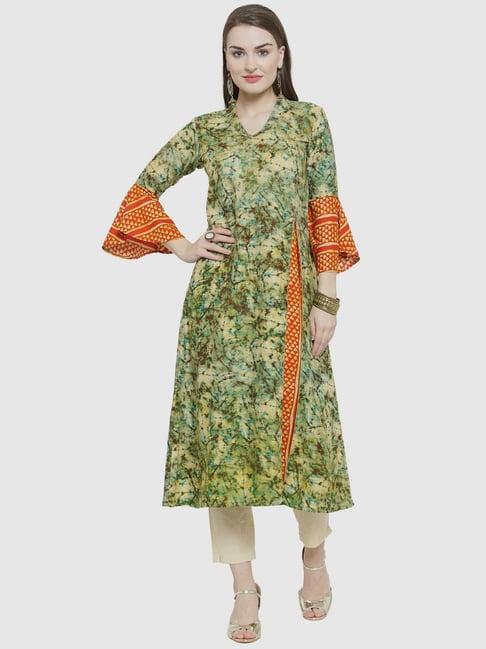 indibelle green printed a line kurta