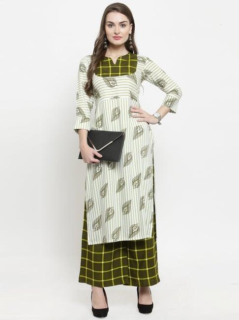 indibelle green printed straight kurta