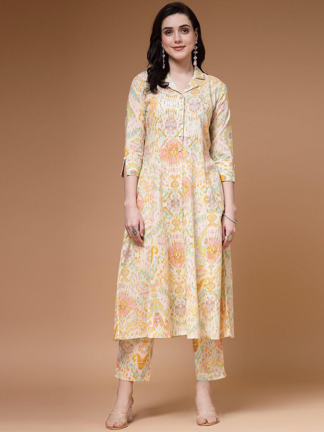 indibelle ikat printed pure cotton kurta with trouser set