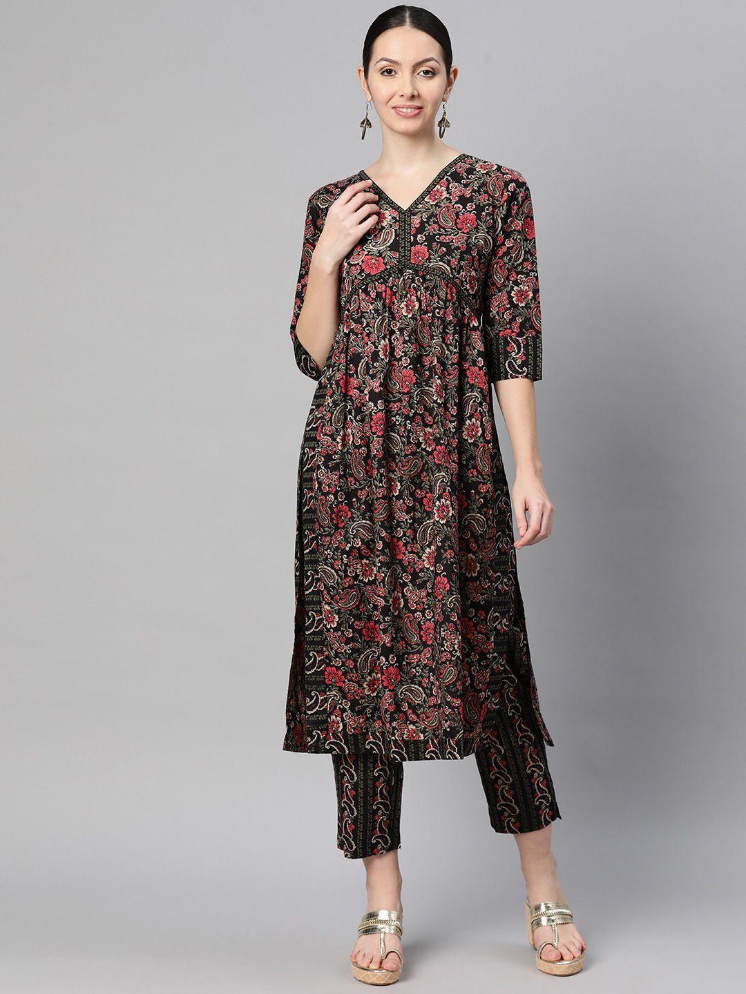 indibelle paisley printed v-neck empire cotton kurta