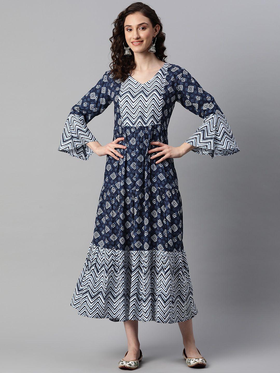 indibelle print bell sleeve fit & flare midi dress