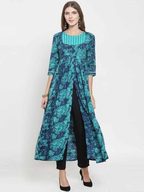 indibelle turquoise printed a line kurta