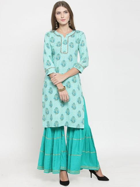 indibelle turquoise printed straight kurta