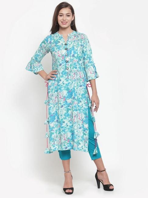 indibelle turquoise printed straight kurta