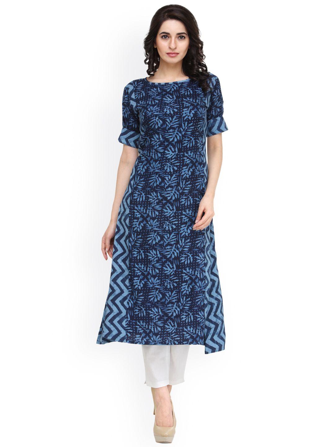 indibelle women blue printed a-line kurta