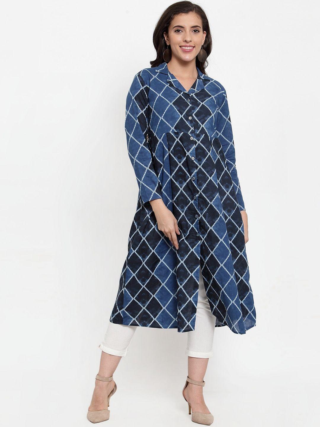 indibelle women blue printed a-line kurta