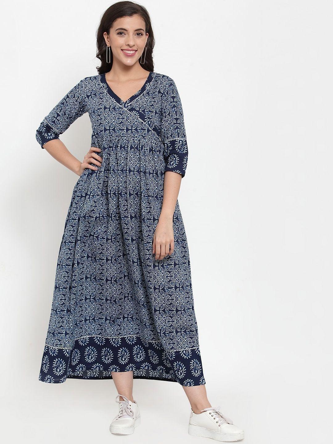 indibelle women blue printed maxi dress