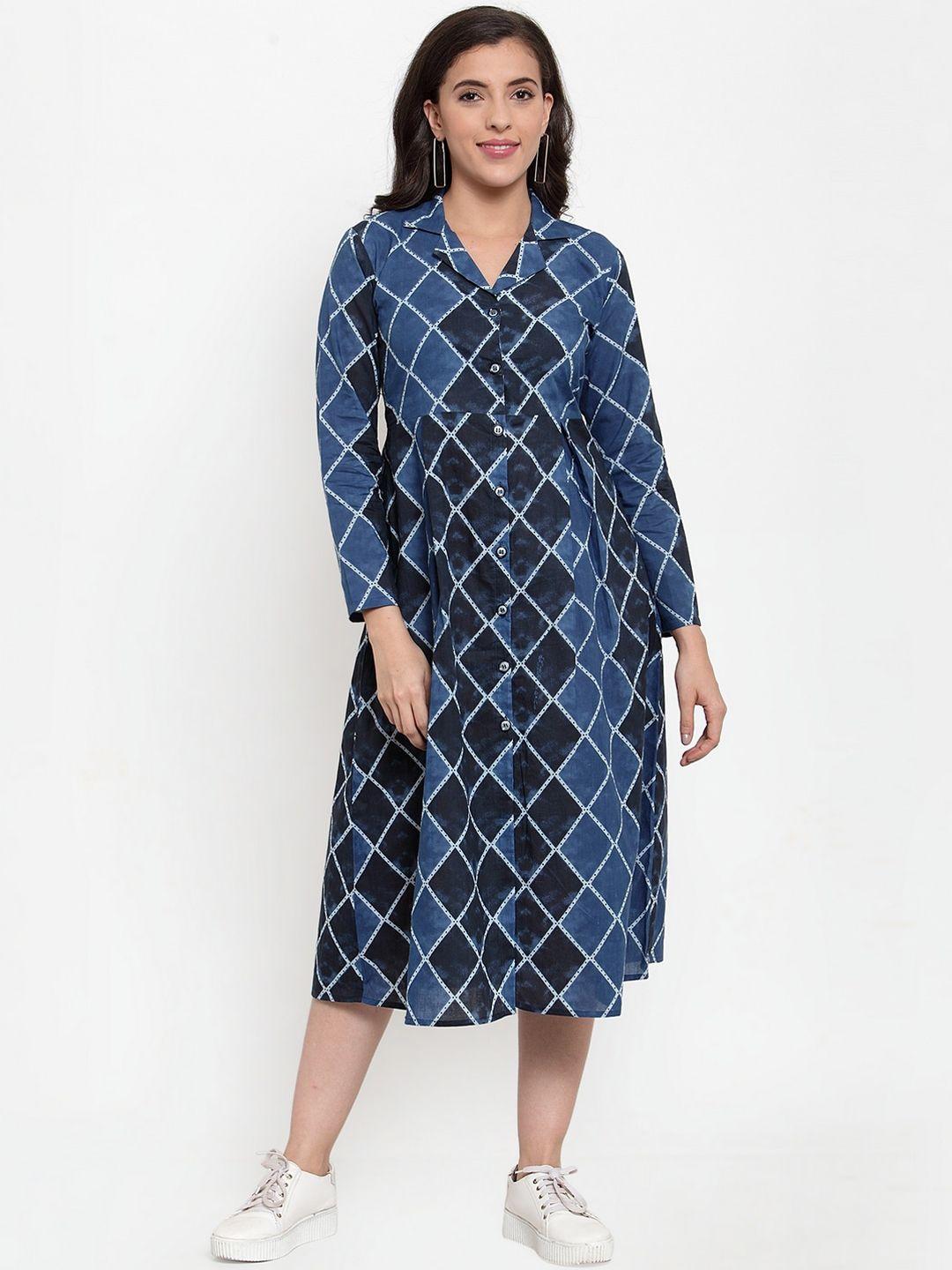 indibelle women blue printed shirt dress