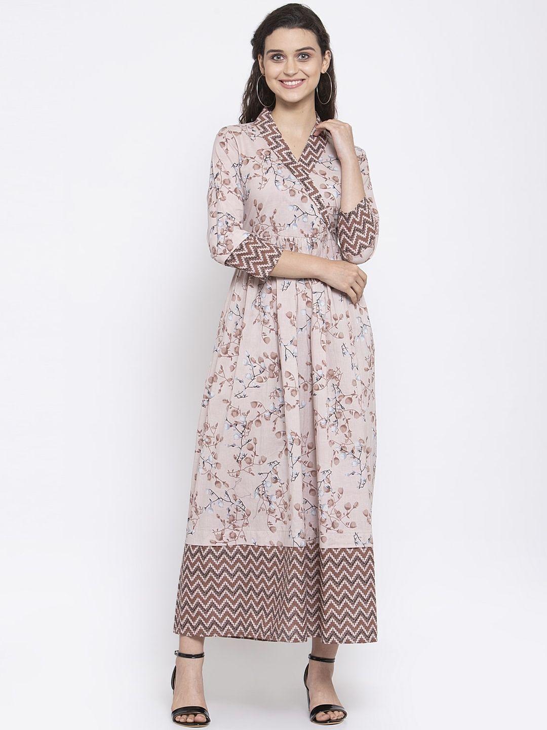 indibelle women brown floral printed a-line maxi dress