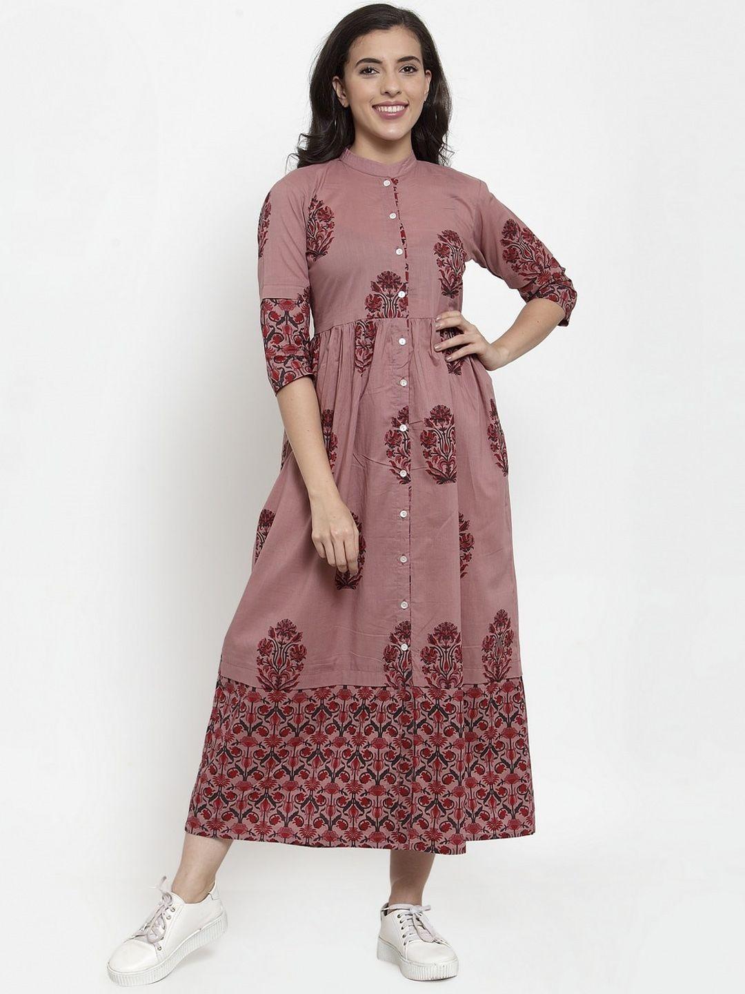 indibelle women brown printed a-line dress