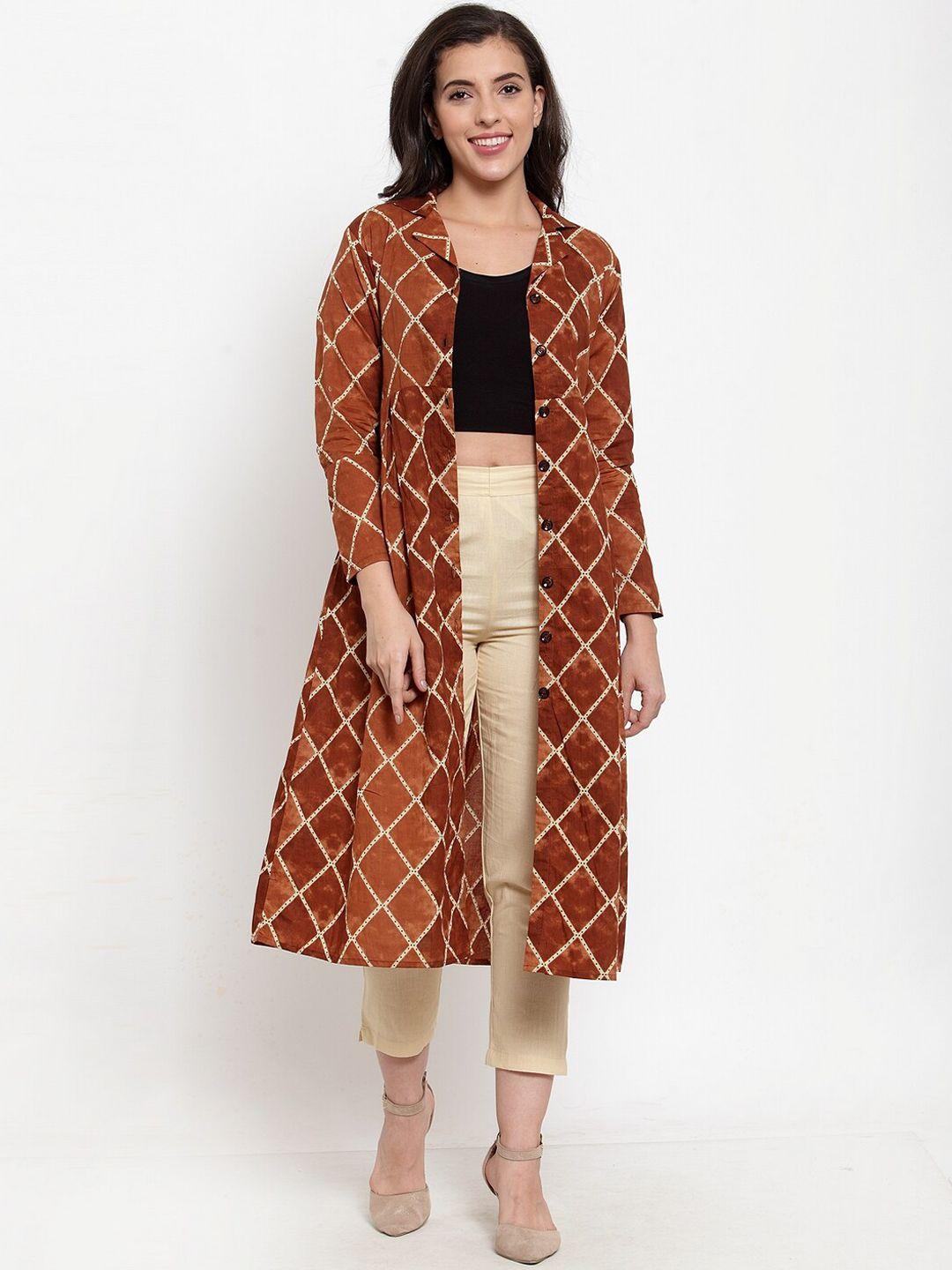 indibelle women brown printed button shrug