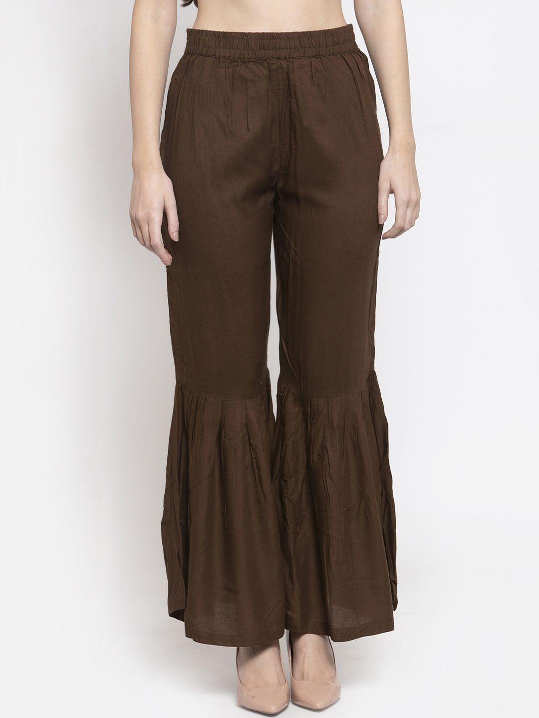 indibelle women brown solid flared palazzos