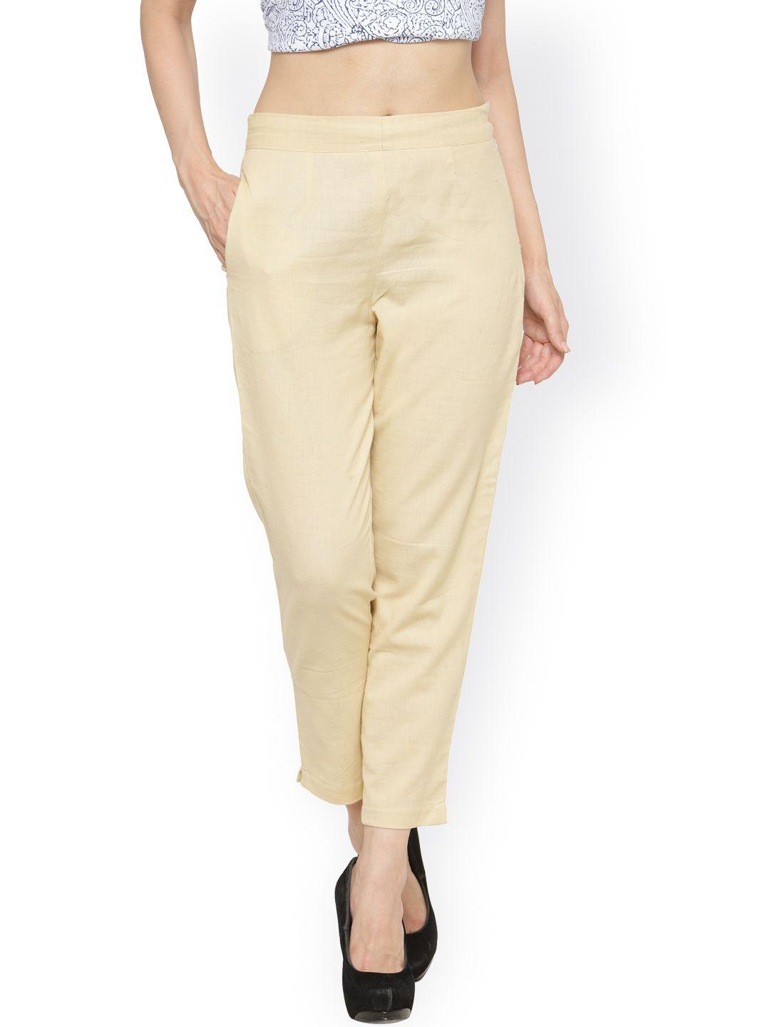 indibelle women cream-coloured smart tapered fit trousers