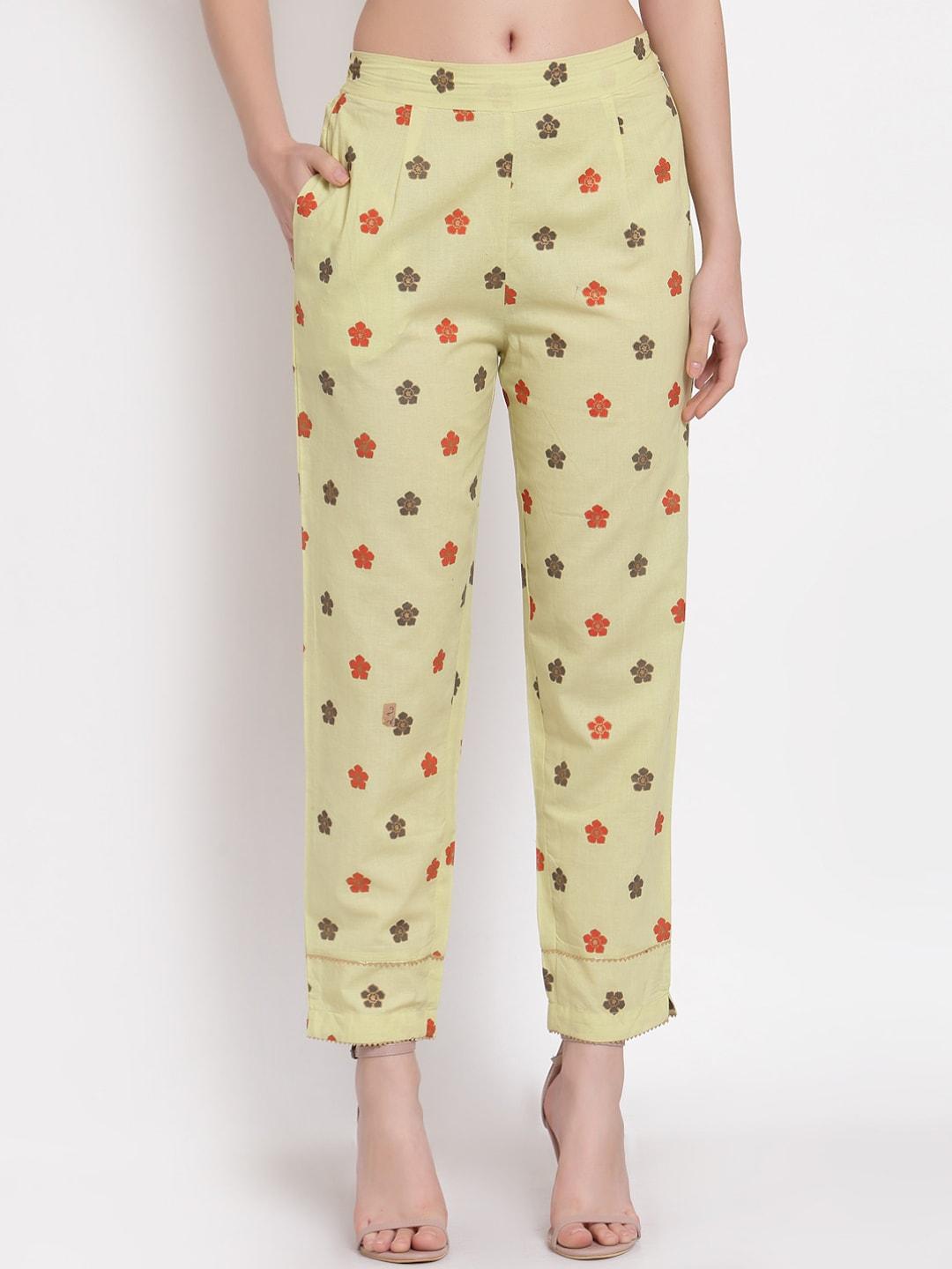 indibelle women green polka dot printed trousers