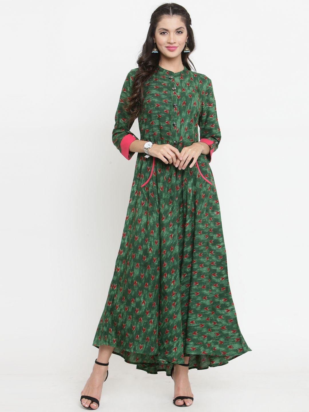 indibelle women green printed maxi dress