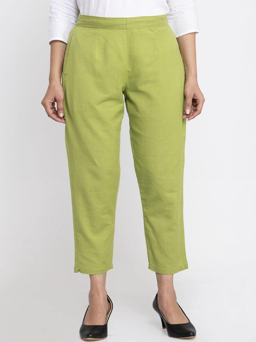 indibelle women green regular fit solid culottes