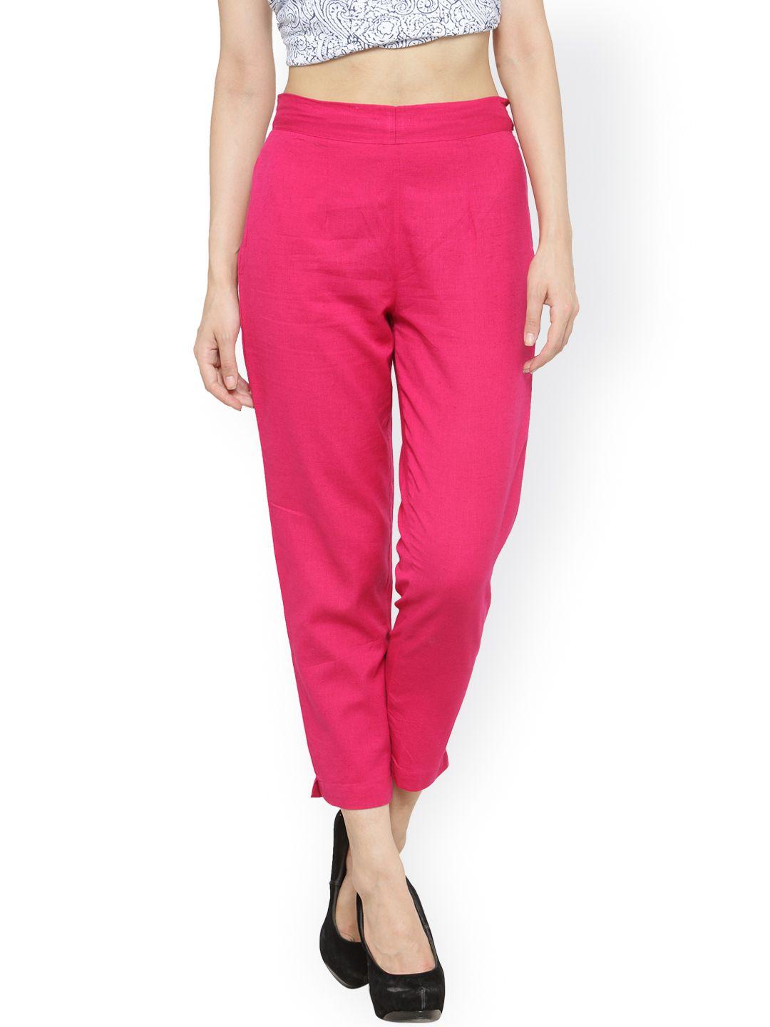 indibelle women magenta smart tapered fit trousers