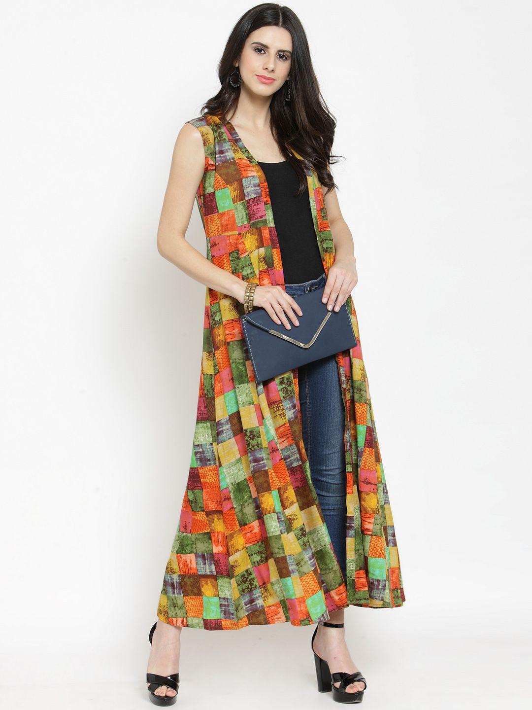 indibelle women multicoloured printed longline fusion shrug