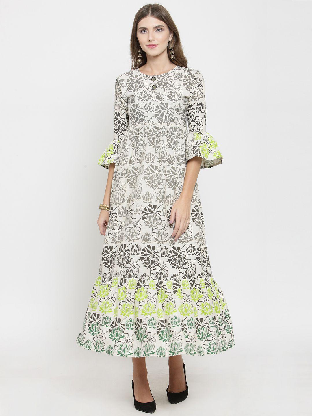 indibelle women off-white printed a-line dress