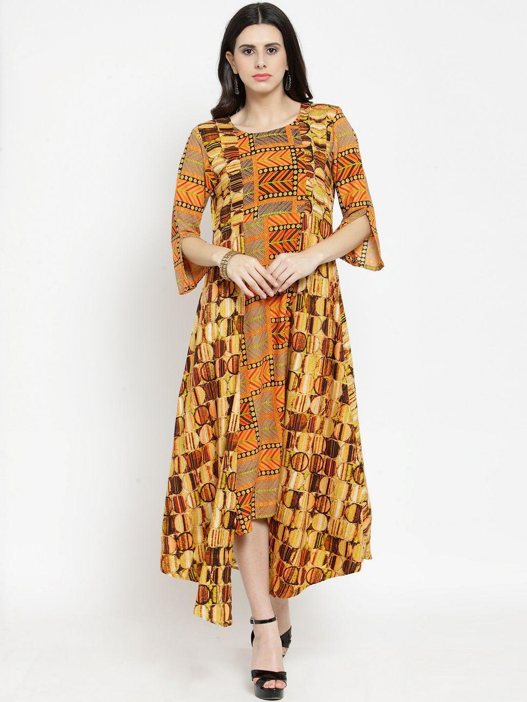 indibelle women orange printed maxi dress