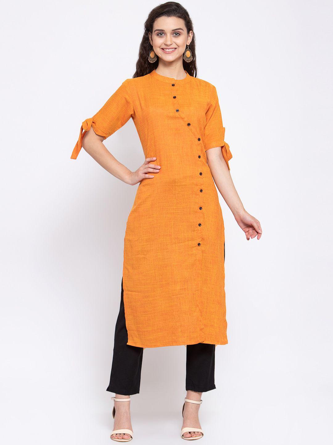 indibelle women orange solid straight kurta