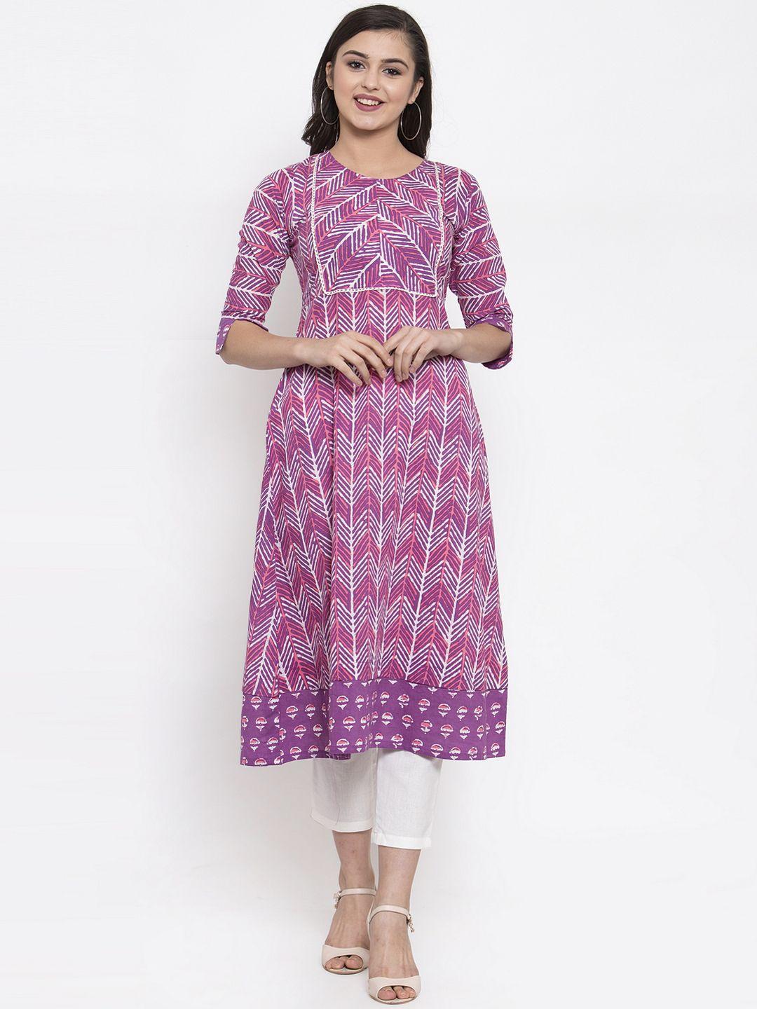 indibelle women purple printed a-line kurta