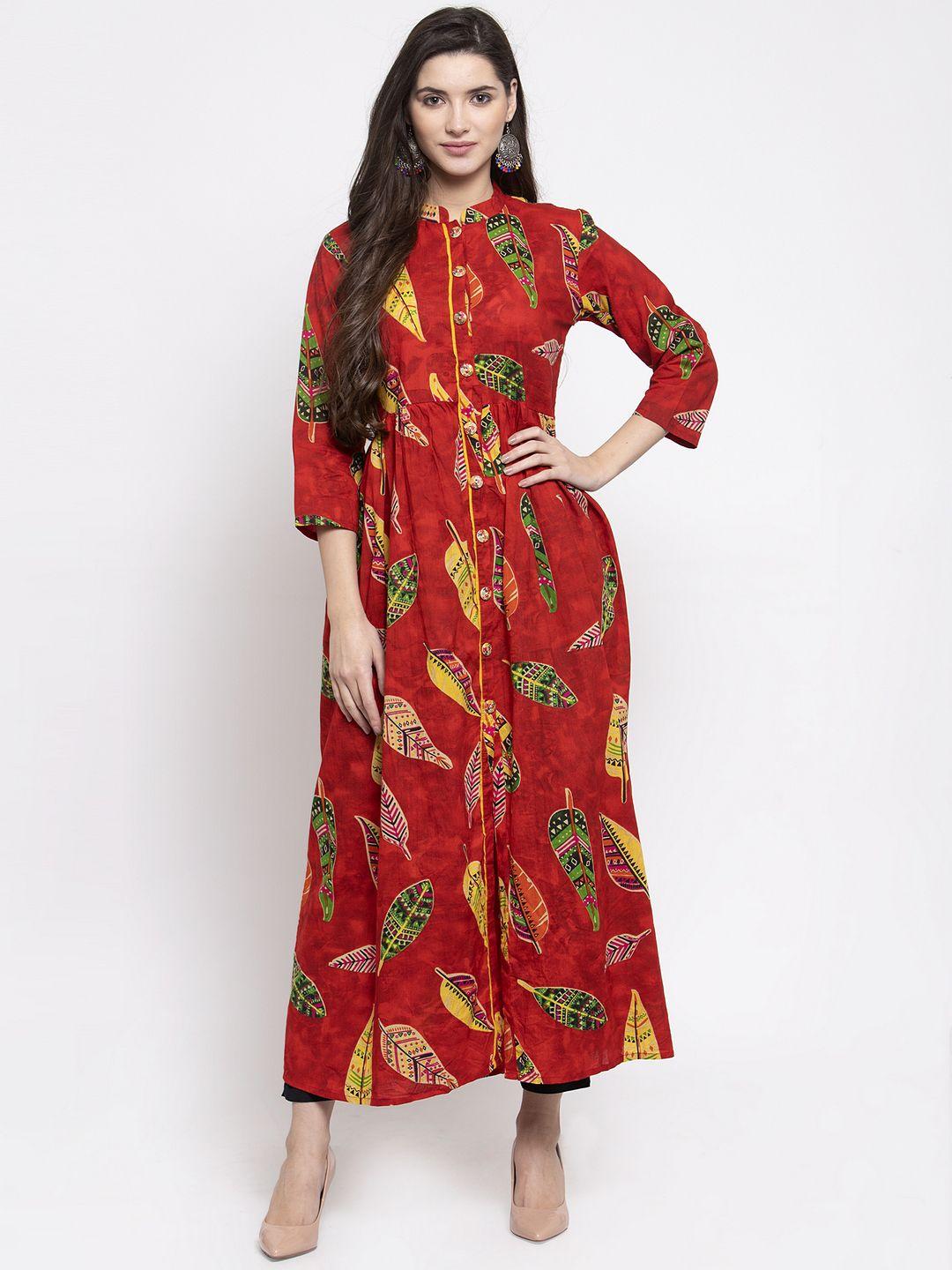 indibelle women red & black printed kurta with trousers