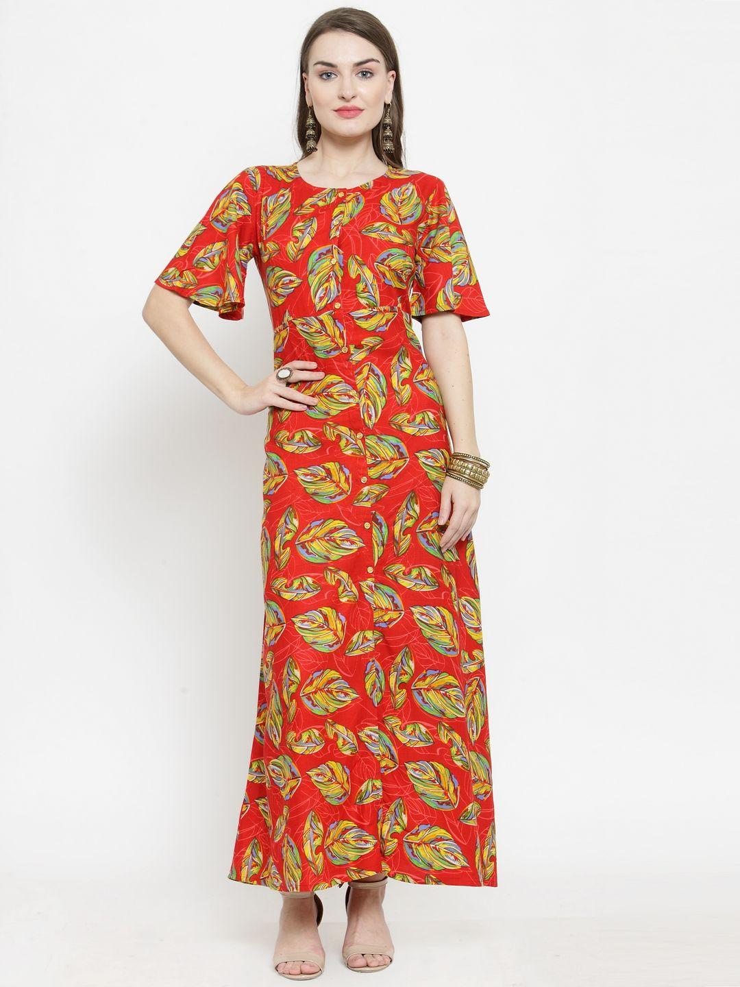 indibelle women red printed maxi dress