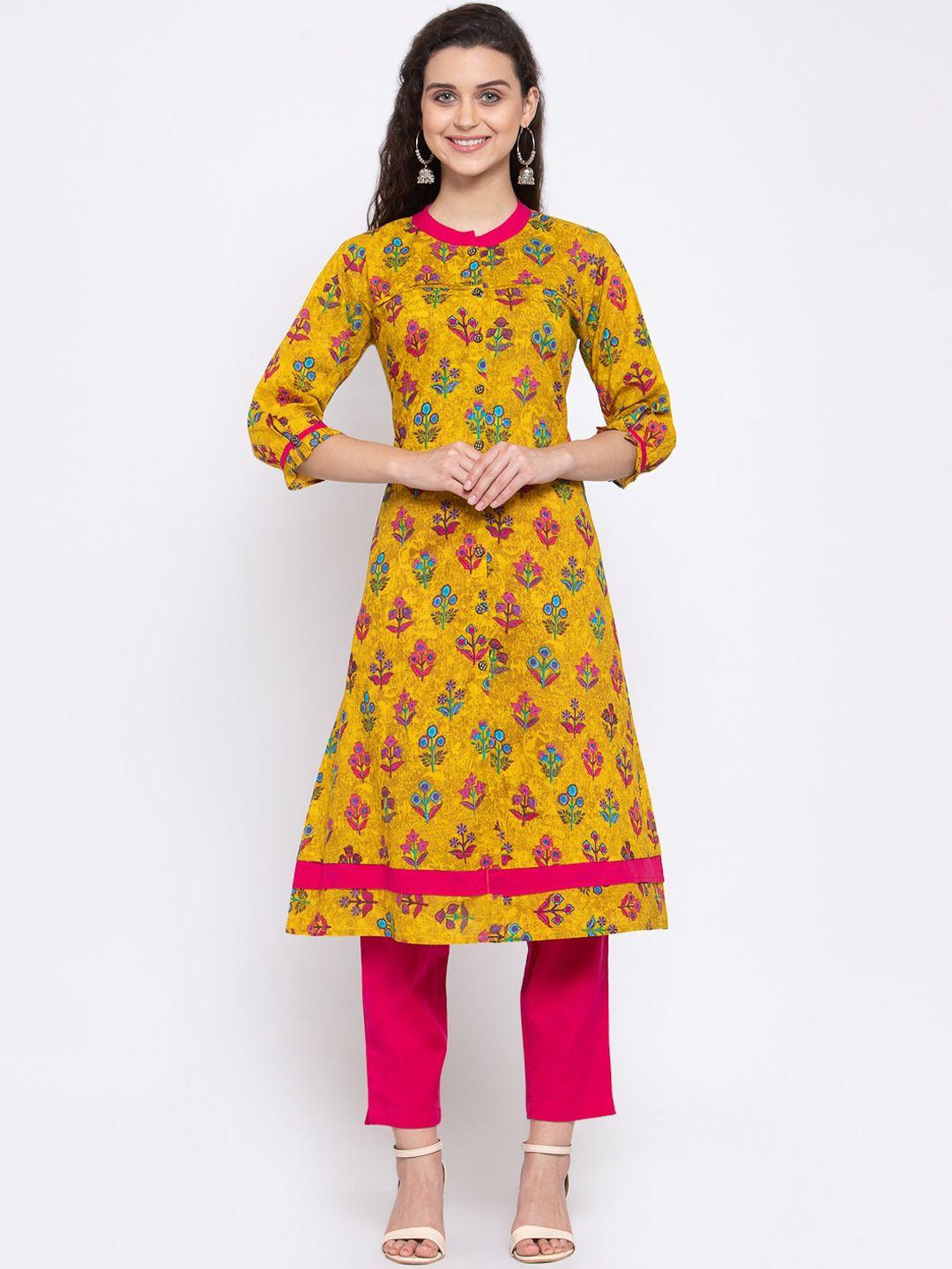 indibelle women yellow floral printed kurta