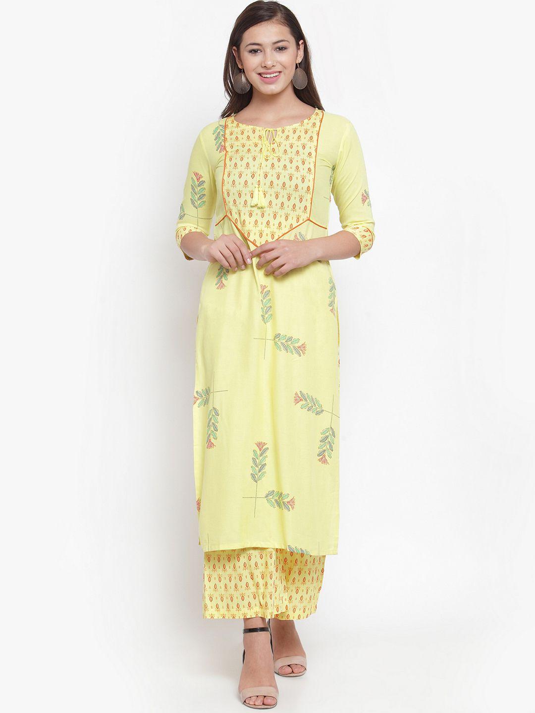 indibelle women yellow yoke design kurta with palazzos