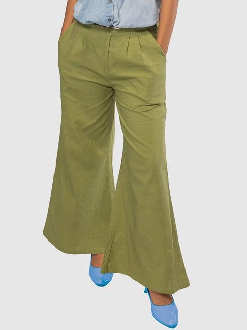 indic palate co green linen flared pants