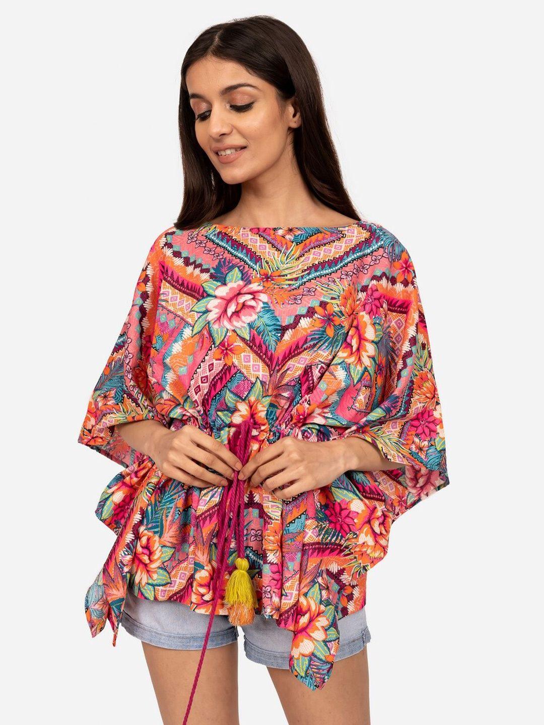 indie jhola floral print kimono sleeve cotton styled back top