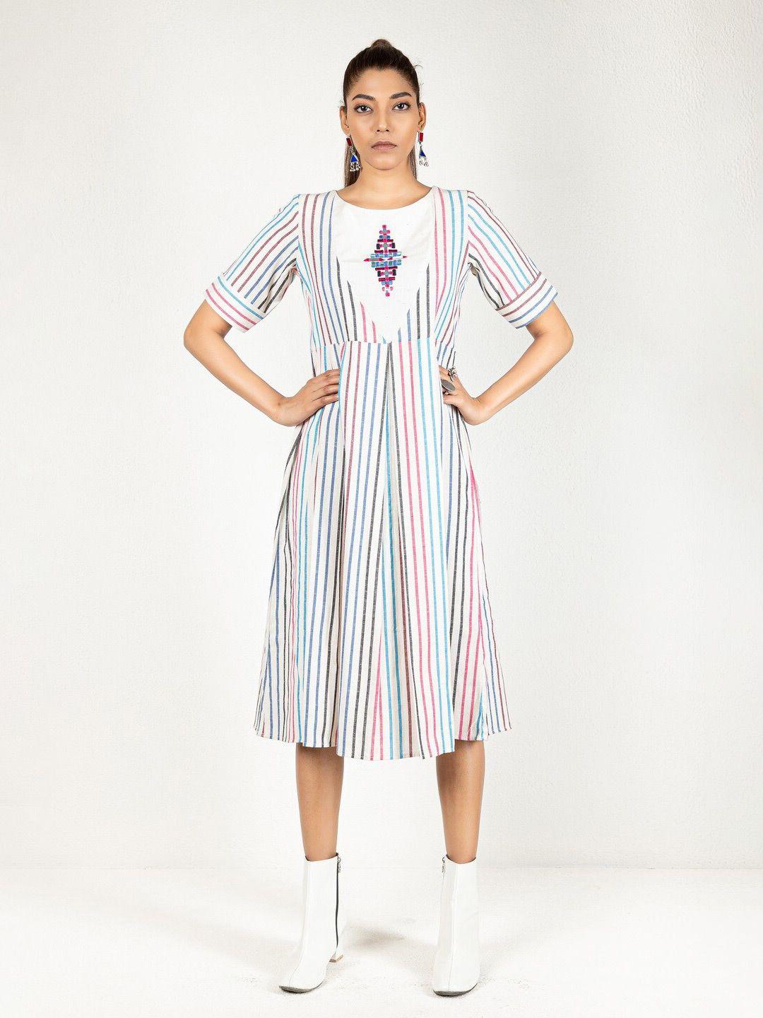 indie jhola striped a-line midi dress