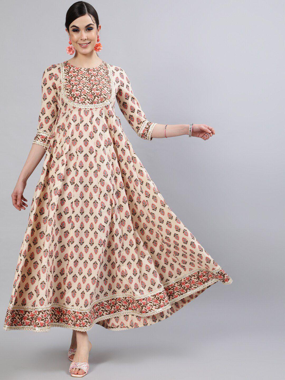 indie closet beige ethnic motifs printed anarkali kurta