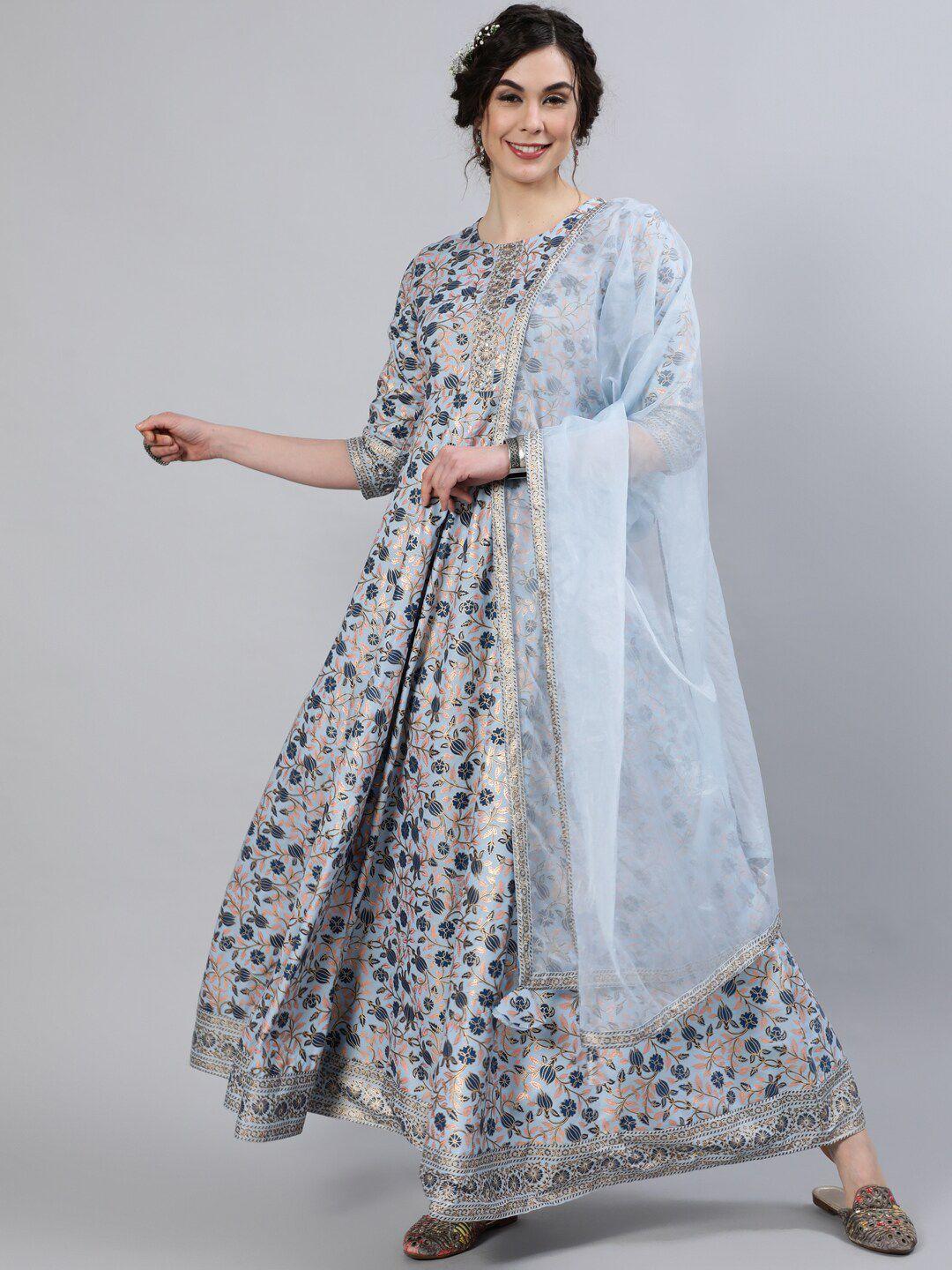 indie closet blue floral printed kurta