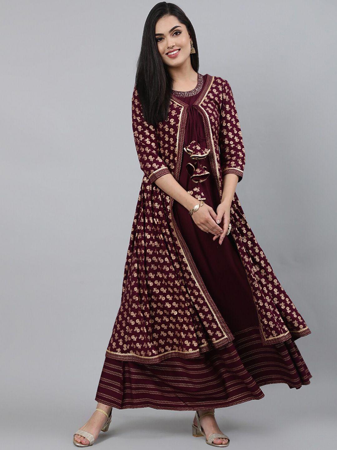 indie closet floral foil printed gotta patti anarkali kurta