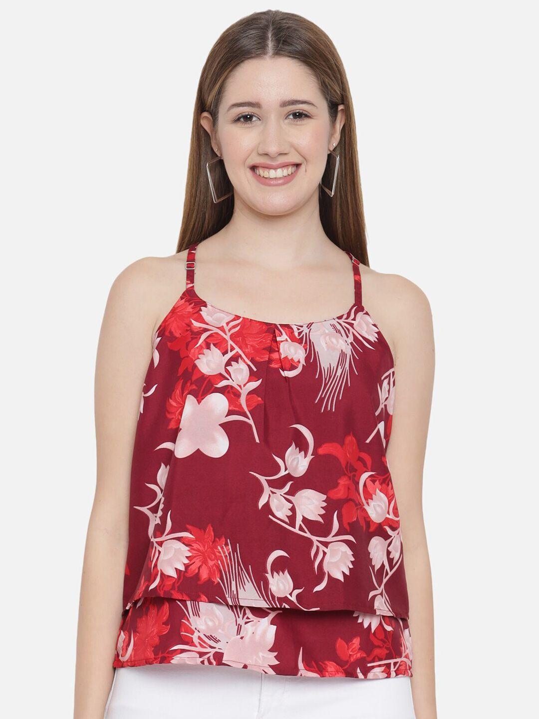 indietoga maroon & red floral print layered top