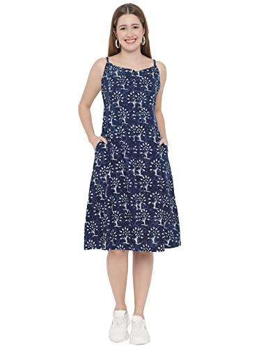 indietoga women's printed sustainable pure cotton midi dress (10001298_blue indigo hand block_x-large)