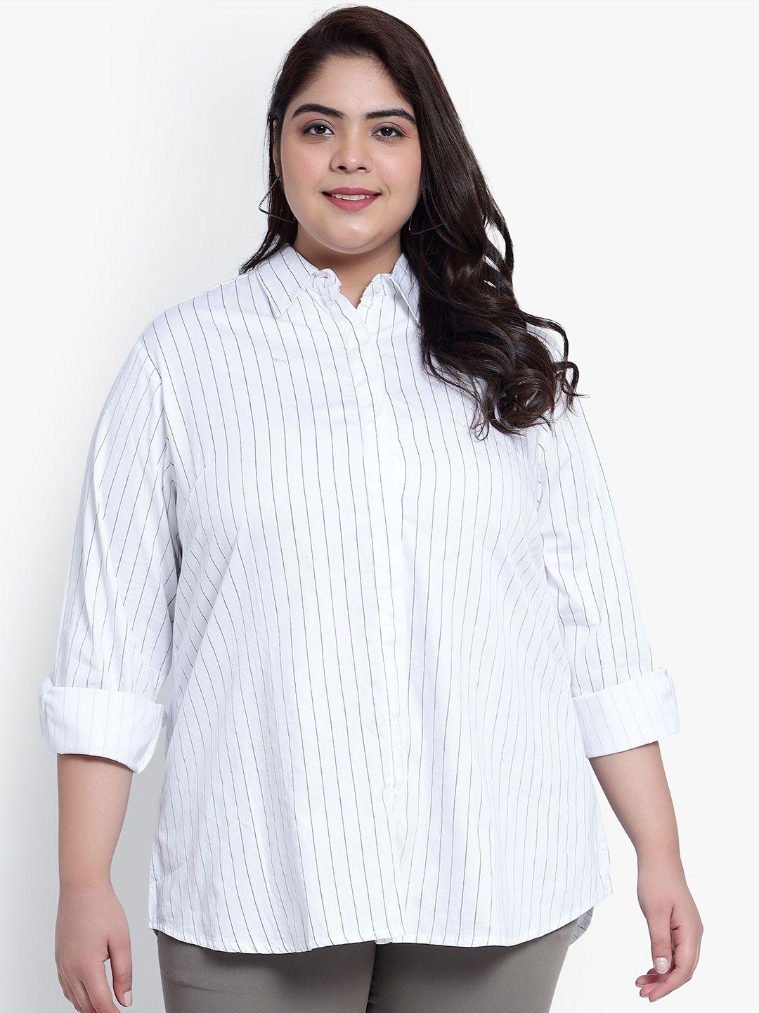 indietoga women classic slim fit opaque striped formal shirt