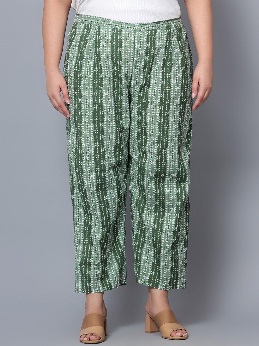 indietoga women green printed comfort easy wash trousers