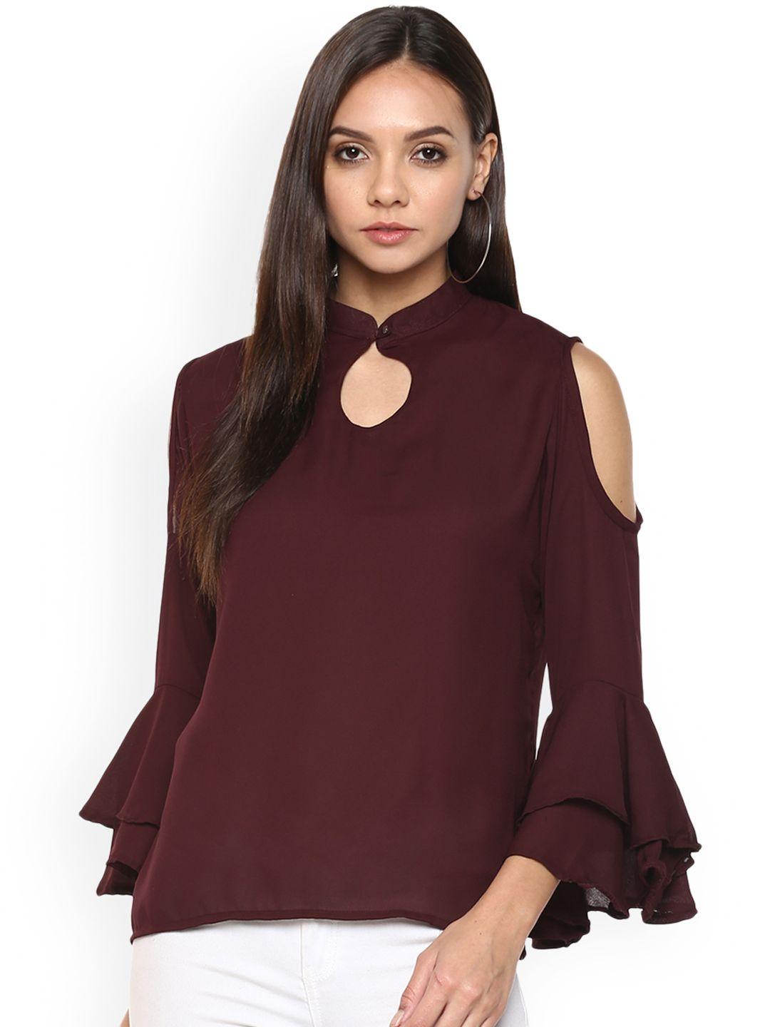 indietoga women maroon cold shoulder top